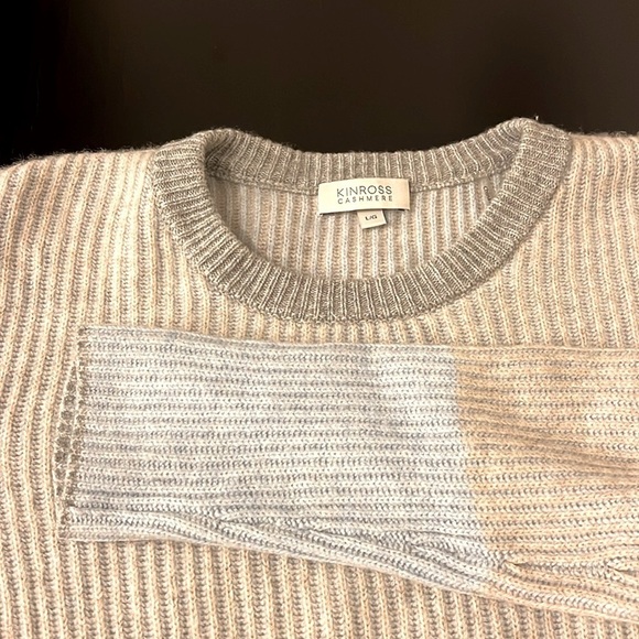 Kinross Cashmere ribbed knit pullover sweater, colorblock pastel colors, Sz L - Picture 5 of 10